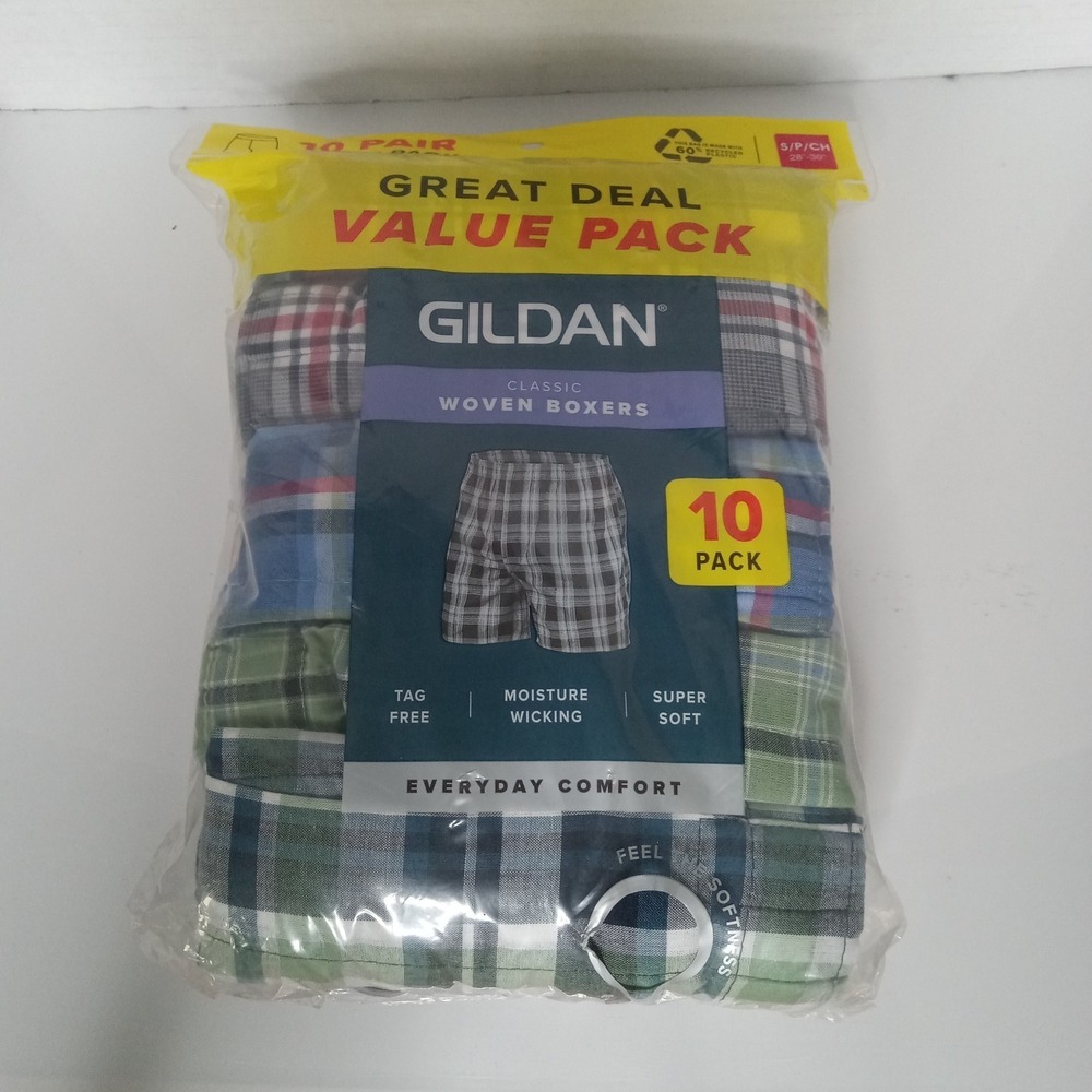 10-Pair GILDAN Men's S Classic Woven Boxers Shorts Underwear Tag Free Plaid